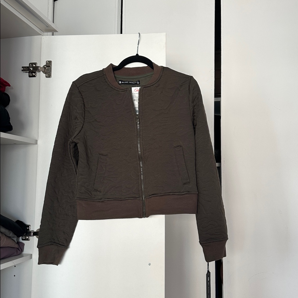 Blanc Noir Olive Green Zip Up Quilted Bomber Jacket Size S New With Tags